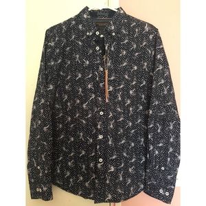 NWT Denim & Flower Navy White BUTTON DOWN SHIRT